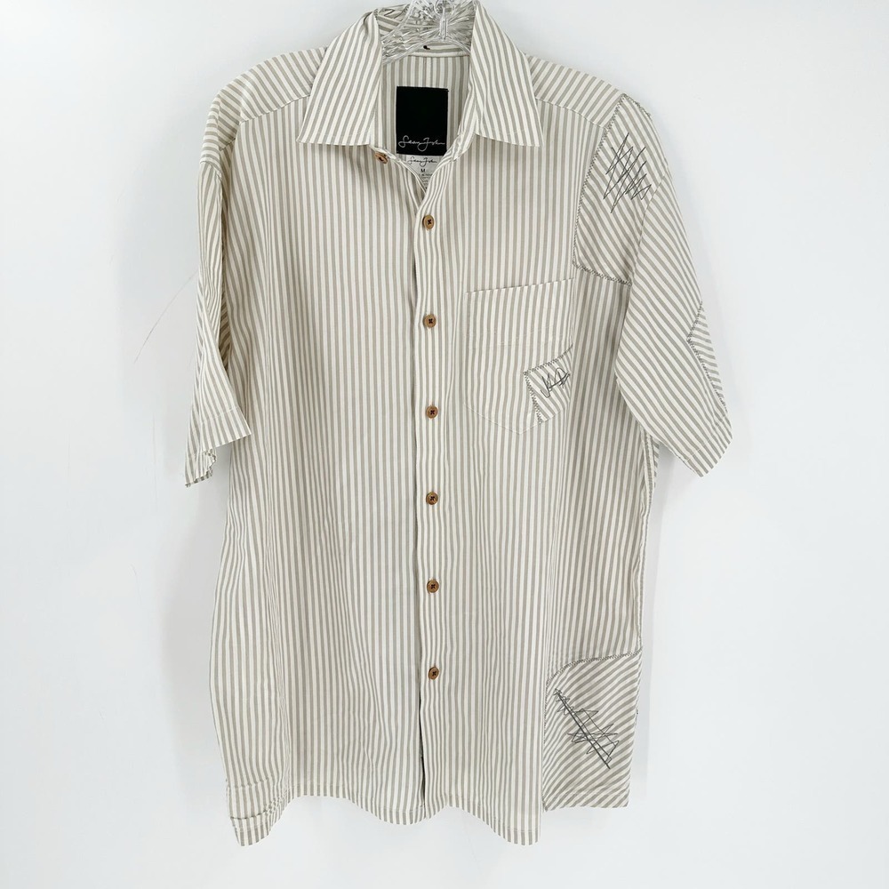 Sean John Striped Cotton Short Sleeve Button-Up Shirt Size Medium - Picture 1 of 9